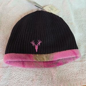 Realtree Hot Shot Beanie Ladies Black Pink Ribbed Fleece Lined Winter Outdoors